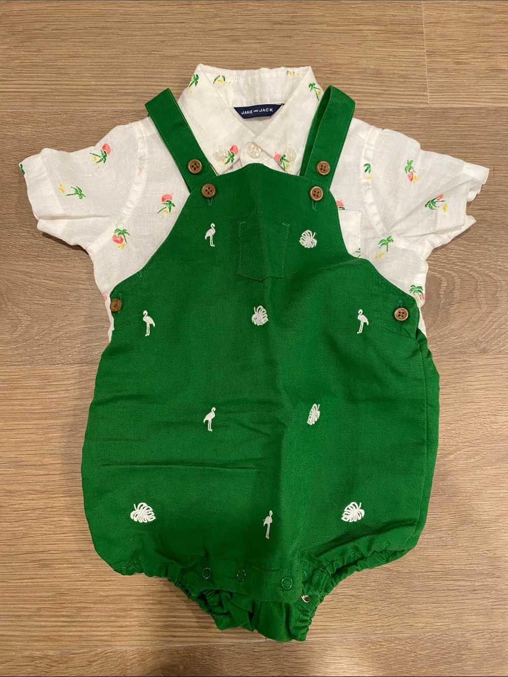 Janie and Jack Tropical Embroidered Baby Overall Set with White Floral Shirt